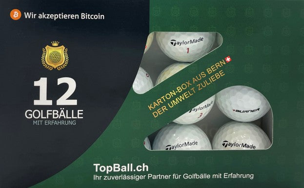 ⛳ TaylorMade Burner Soft Lakeballs – 12 gebrauchte Golfbälle mit Erfahrung in der TopBall Box, geliefert aus Bern