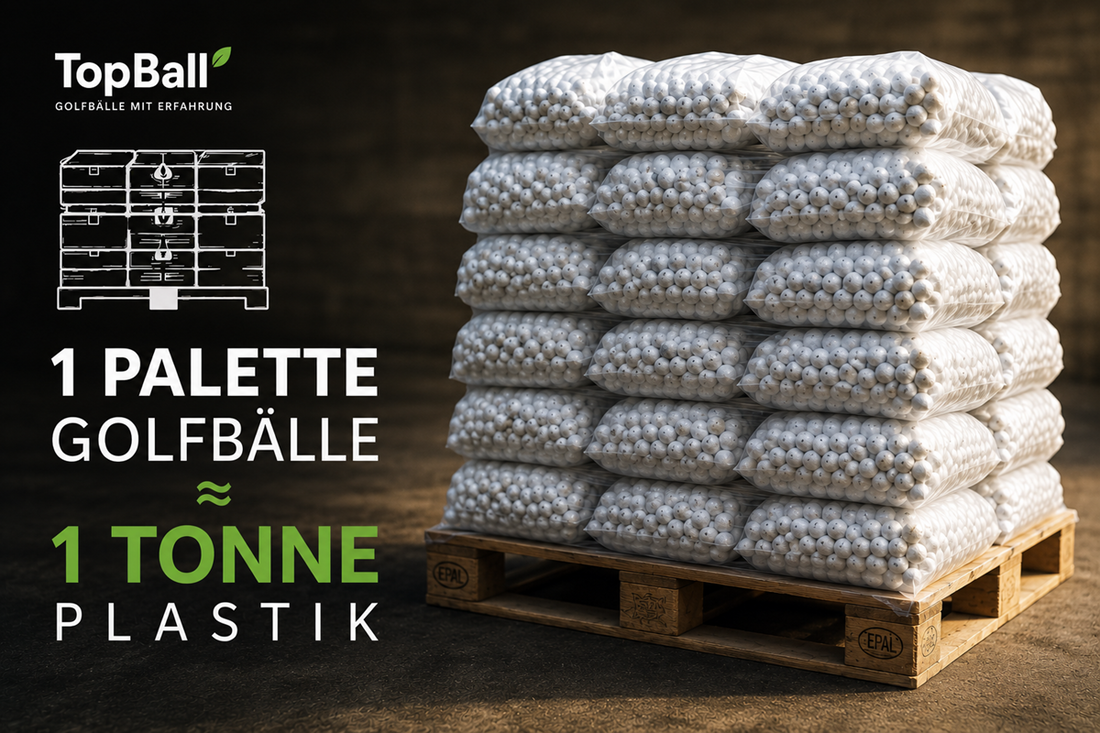 1 Palette mit gebrauchten Golfbällen entspricht rund 1 Tonne Plastik – nachhaltige Wiederverwendung von Golfbällen bei TopBall