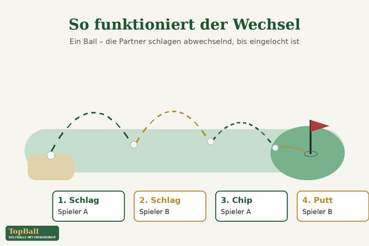 Foursome Schlagreihenfolge – Spieler A und B schlagen abwechselnd bis zum Einlochen; TopBall