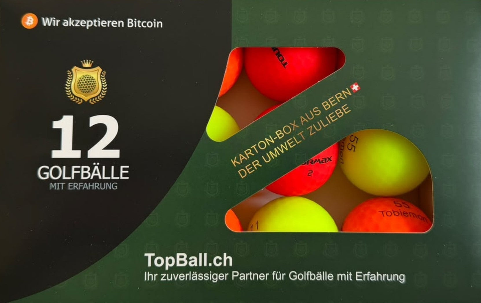 Farbige Matt 12er Karton-Box mit matten Golfbällen / Lakeballs von TopBall Schweiz