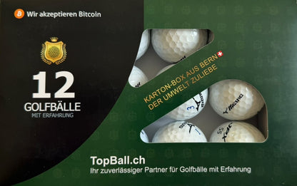 Mizuno Mix 12er Karton-Box mit gebrauchten Golfbällen / Lakeballs von TopBall Schweiz