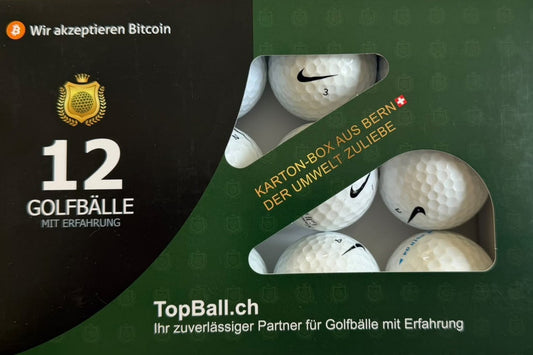 Nike Mix 12er Karton-Box mit gebrauchten Golfbällen / Lakeballs von TopBall Schweiz