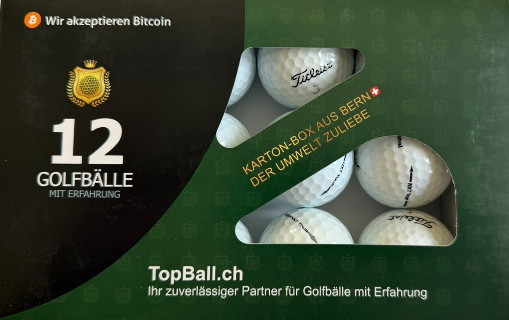 Titleist NXT Tour 12er Karton-Box mit gebrauchten Golfbällen / Lakeballs von TopBall Schweiz
