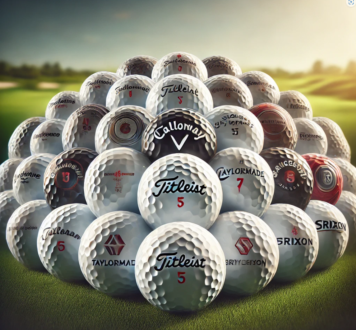 ⛳ Pyramide aus Golfbällen verschiedener Marken (Titleist, Callaway, TaylorMade, Srixon) – Lakeballs von TopBall aus der Schweiz