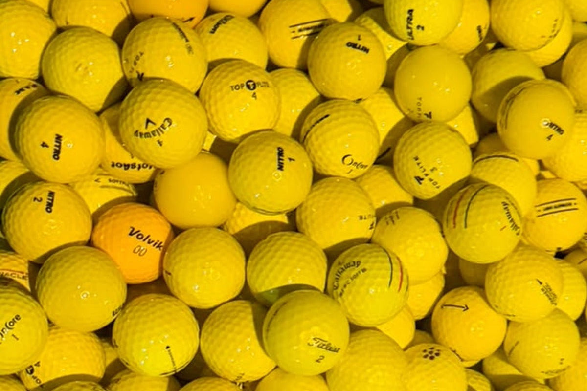 Gelbe Golfbälle Mix – Lakeballs von Titleist, Callaway, Volvik, Srixon und Top Flite, von Hand sortiert bei TopBall Schweiz