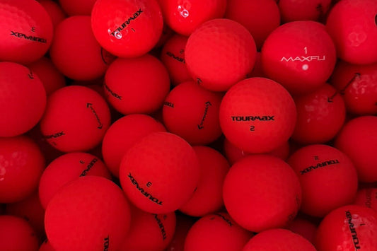 Rote Golfbälle Mix – matte rote Lakeballs von Tourmax, Toplemon, Maxfli, Callaway und Volvik, von Hand sortiert bei TopBall Schweiz.