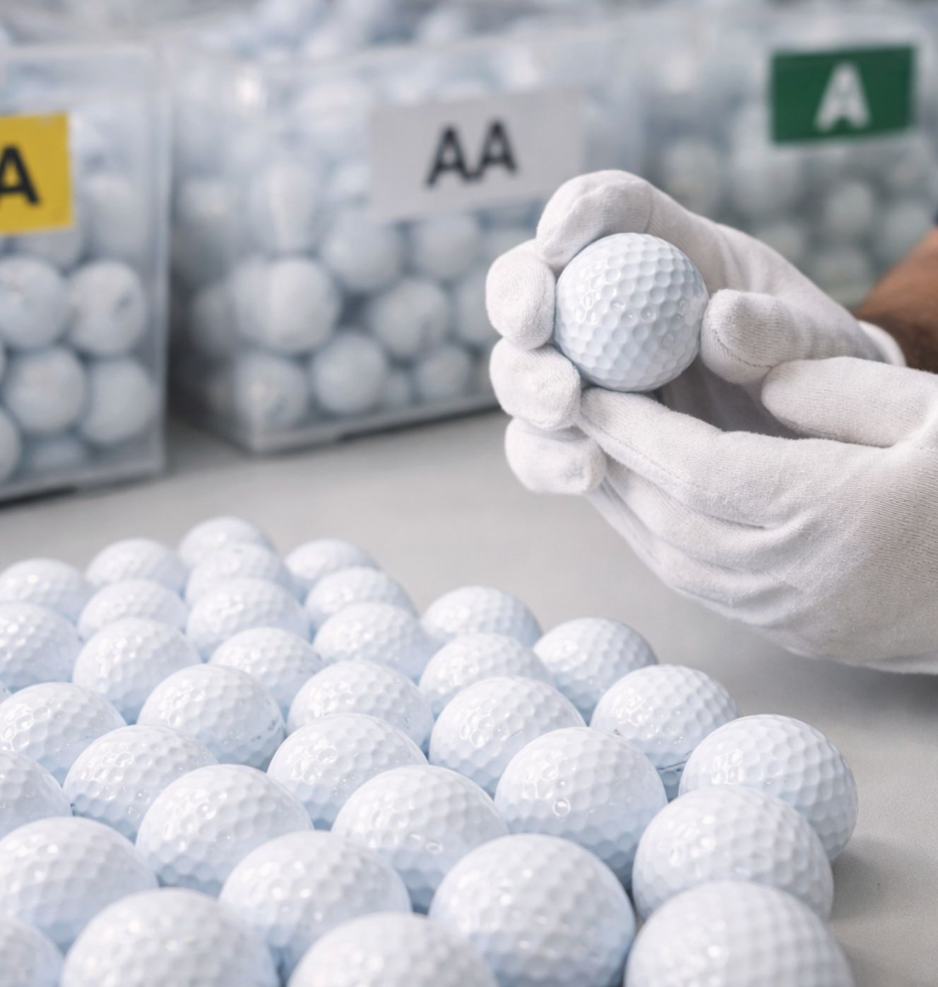 ⛳ Golfball-Qualitätsprüfung mit Handschuh – nach Qualität (AA, A) sortierte Lakeballs von TopBall aus der Schweiz
